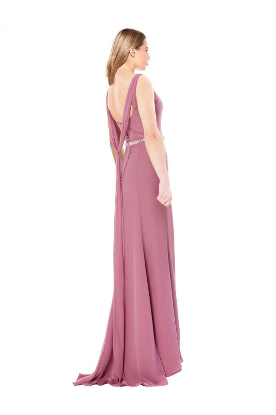 Cheap Long Slim Chiffon Bridesmaid Dress with Beaded Waist Canada