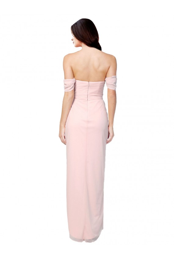Cheap High Low Off the Shoulder Strapless Ruched Chiffon Bridesmaid Dress Canada