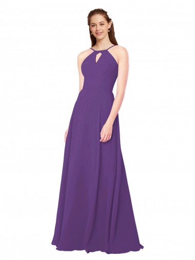 Cheap High Halter Chiffon Bridesmaid Dress with Keyhole Canada