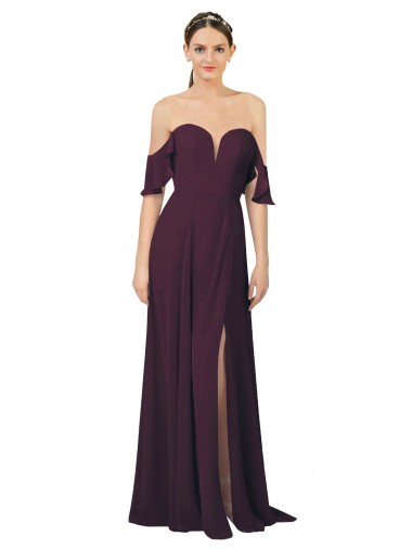 Cheap Romantic Off-Shoulder Chiffon Bridesmaid Dress with Plunging V-Neck Canada