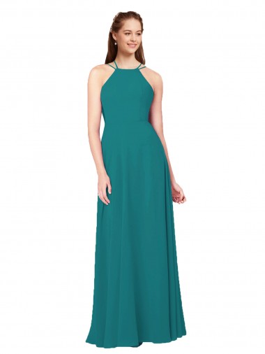 Cheap Simple Chiffon Bridesmaid Dress with High Halter Neckline Canada