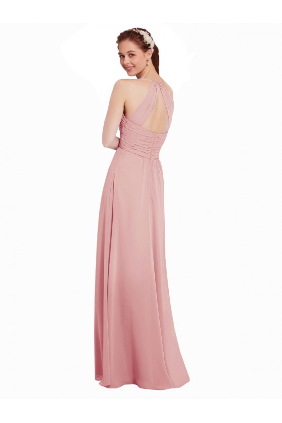 Cheap Chiffon Bridesmaids Dress with Draped Bodice and Keyhole Back Canada