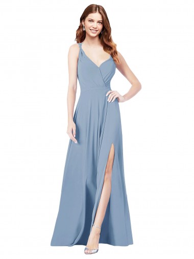 Cheap Surplice Bodice A-Line Long Chiffon Bridesmaid Dress Canada