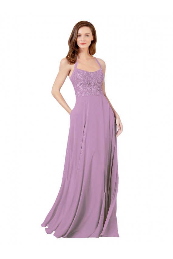 Cheap Floral Detailed Chiffon Bridesmaid Dress with Keyhole Back Canada
