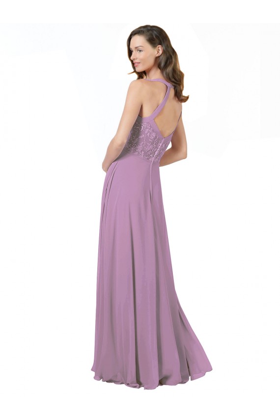 Cheap Floral Detailed Chiffon Bridesmaid Dress with Keyhole Back Canada