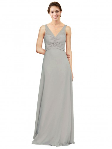 Cheap V-Neck Chiffon Bridesmaid Dress with Illusion Gathered Bodice Canada