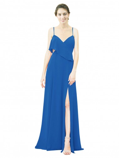 Cheap Spaghetti Strap Chiffon Bridesmaids Dress with Asymmetrical Ruffle and Front Slit Canada