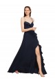 Cheap Long Chiffon Bridesmaid Dress with Criss Cross Straps and Ruffles Canada