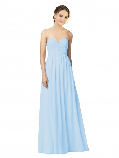 Cheap Full Length Chiffon Bridesmaid Dress with Deep Sweetheat and Shirred Bodice Canada