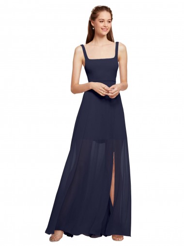 Cheap Squre Necked Long Chiffon Bridesmaid Dress with Front Slit Canada