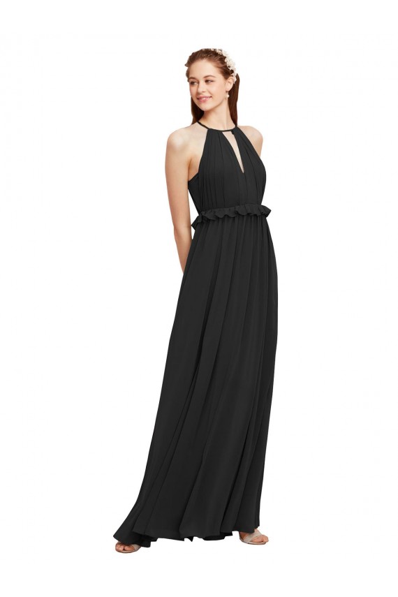 Cheap Halter Neck Front Keyhole Chiffon Bridesmaid Dress with Shirred Waist Canada
