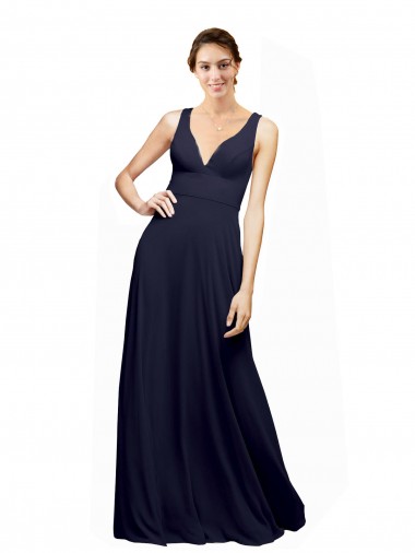 Cheap Open Back Long Chiffon Bridesmaid Dress with Plunging V-Neck Bodice Canada