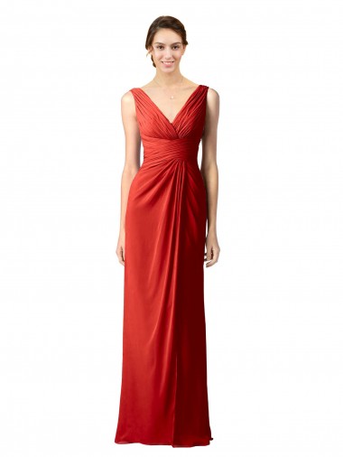 Cheap Shirred Long Floor Length Chiffon Bridesmaid Dress with V-Back Canada