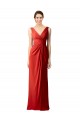 Cheap Shirred Long Floor Length Chiffon Bridesmaid Dress with V-Back Canada