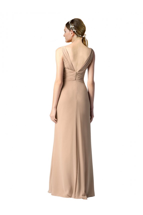Cheap Shirred Long Floor Length Chiffon Bridesmaid Dress with V-Back Canada