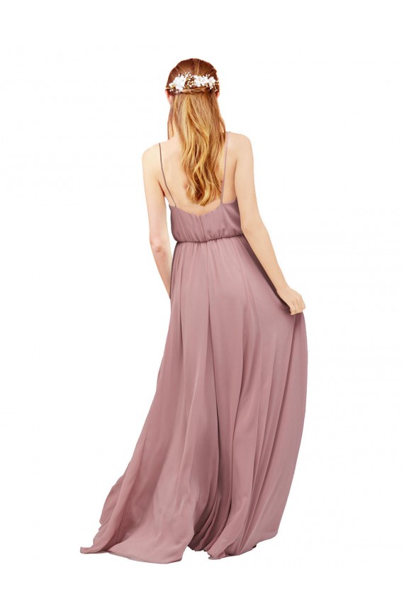 Cheap Long Chiffon Bridesmaid Dress with Spaghetti Strap Bodice Canada