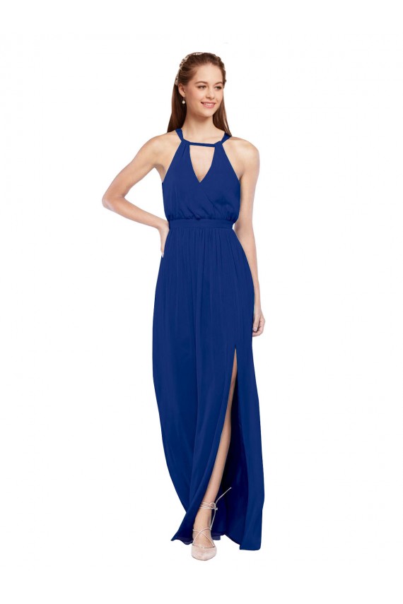 Cheap High Keyhole Neck Long Chiffon Bridesmaid Dress with Slit Canada