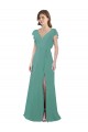 Cheap Full Length Chiffon Bridesmaid Dress with Ruffled Cap Sleeves and Side Slit Canada