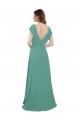 Cheap Full Length Chiffon Bridesmaid Dress with Ruffled Cap Sleeves and Side Slit Canada