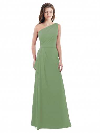 Cheap One Shoulder Chiffon Bridesmaid Dress with Pleats and Side Slit Canada