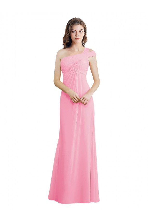 Cheap Single Shoulder Chiffon Bridesmaid Dress with Draped Bodice Canada