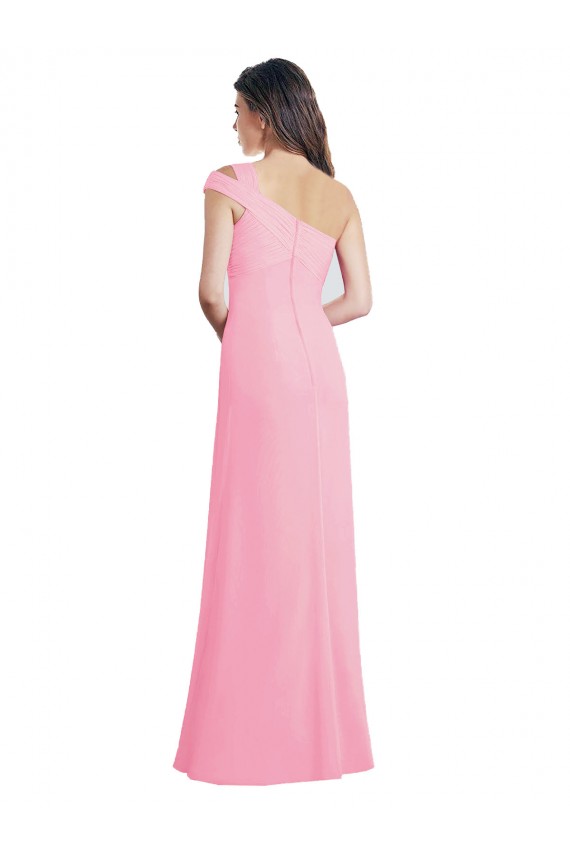 Cheap Single Shoulder Chiffon Bridesmaid Dress with Draped Bodice Canada