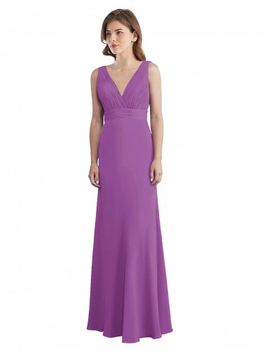 Cheap V-Shaped Neckline Long Chiffon Bridesmaid Dress with Cascading Ruffles Back Canada