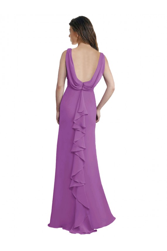 Cheap V-Shaped Neckline Long Chiffon Bridesmaid Dress with Cascading Ruffles Back Canada