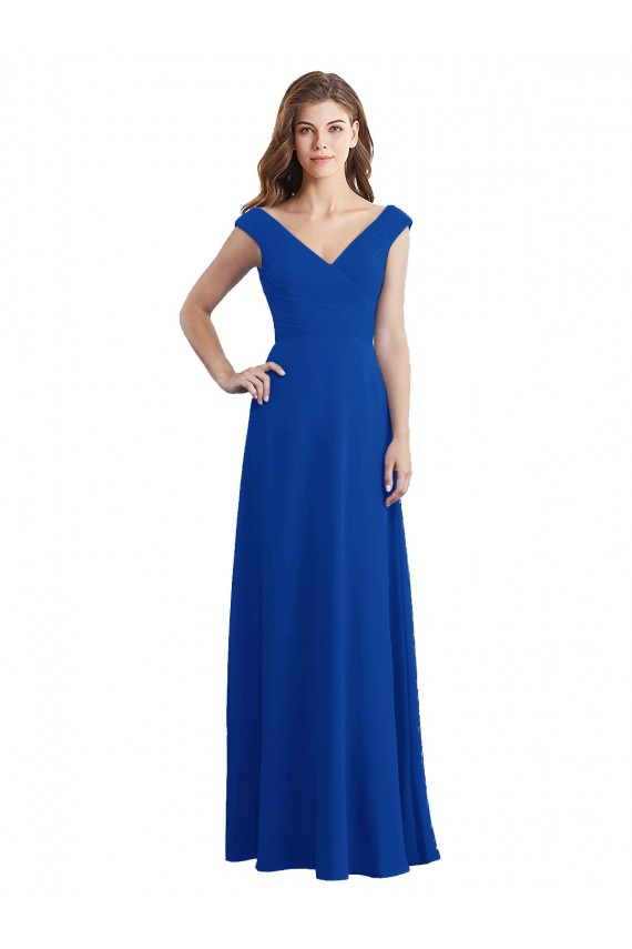 Cheap Draped Shoulder V-Neck Long Chiffon Bridesmaid Dress Canada