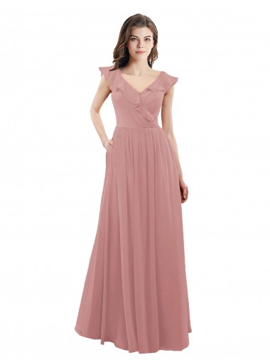 Cheap Chiffon A-Line Bridesmaid Dress with V-Neck Wrap Bodice Canada