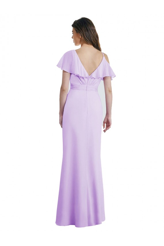 Cheap Ruffled Neckline Cold Shoulder Long Chiffon Bridesmaid Dress Canada