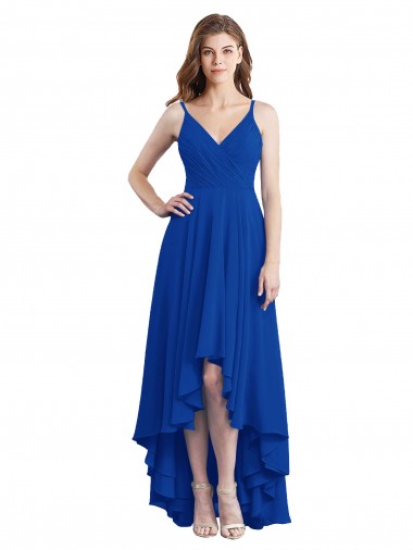Cheap Draped High Low Chiffon Bridesmaid Dress with Cross Over Bodice Canada