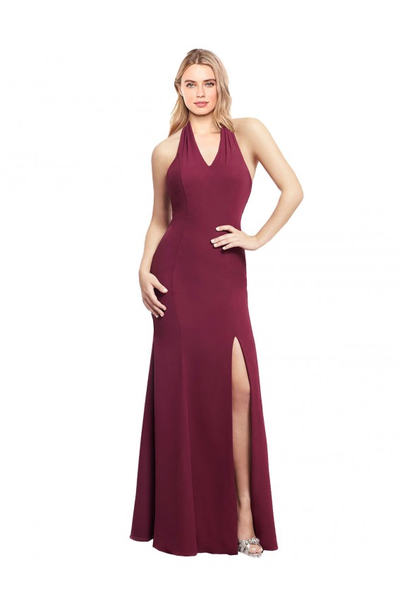 Cheap Chiffon Mermaid Bridesmaid Dress with Back Tie Halter Straps and Side Slit Canada