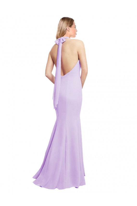 Cheap Chiffon Mermaid Bridesmaid Dress with Back Tie Halter Straps and Side Slit Canada
