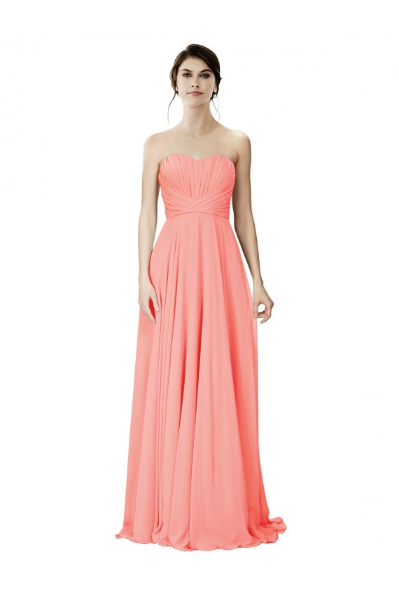 Cheap Strapless Chiffon Bridesmaid Dress with Ruched Sweetheart Neckline Canada