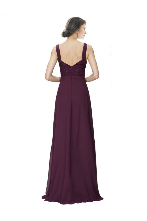 Cheap Long Chiffon Bridesmaid Dress with Ruched Criss Cross V-Neck Bodice Canada