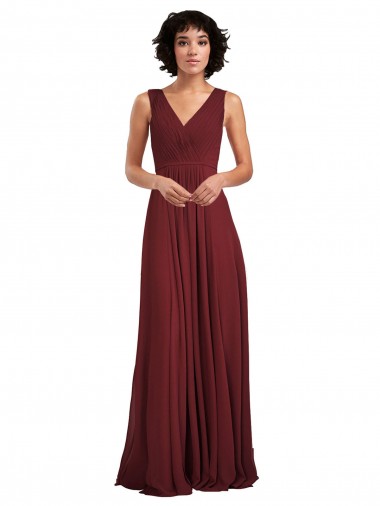 Cheap Sleeveless V-Neck Pleated Chiffon Bridesmaid Dress Canada