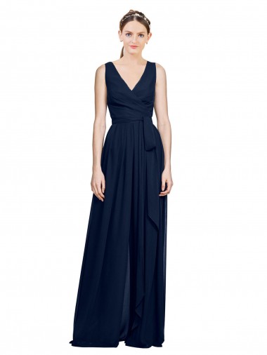 Cheap V-Neck Ruched Chiffon Bridesmaid Dress with Waistband Canada