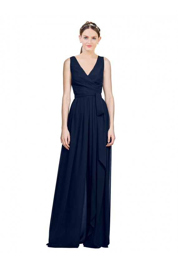 Cheap V-Neck Ruched Chiffon Bridesmaid Dress with Waistband Canada
