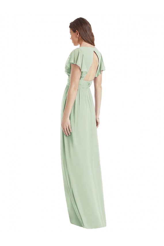 Cheap Flutter Sleeves Draped Wrap V-Neck Chiffon Bridesmaid Dress Canada
