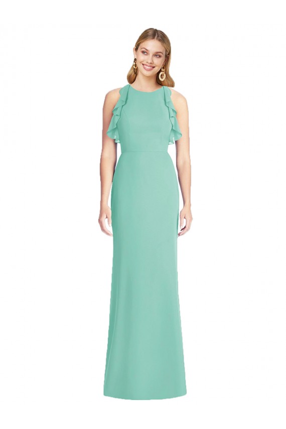 Cheap Jewel Neck Mermaid Open Back Chiffon Bridesmaid Dress Canada
