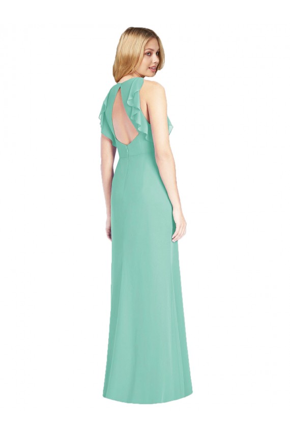 Cheap Jewel Neck Mermaid Open Back Chiffon Bridesmaid Dress Canada