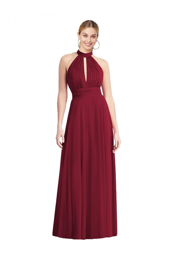 Cheap High-Neck Open Back Shirred Halter Maxi Bridesmaid Dress Canada