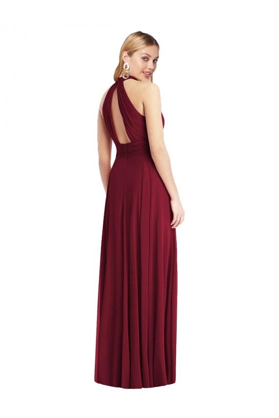 Cheap High-Neck Open Back Shirred Halter Maxi Bridesmaid Dress Canada