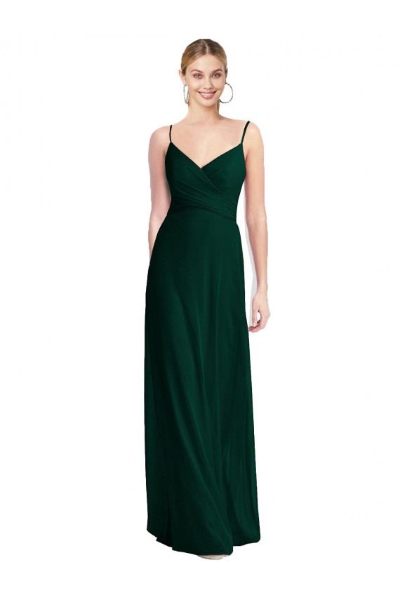 Cheap Wide V-Neck Long Spaghetti Strap Chiffon Bridesmaid Dress Canada