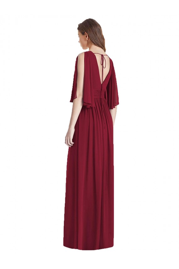 Cheap Split Sleeves Backless Chiffon Maxi Bridesmaid Dress Canada