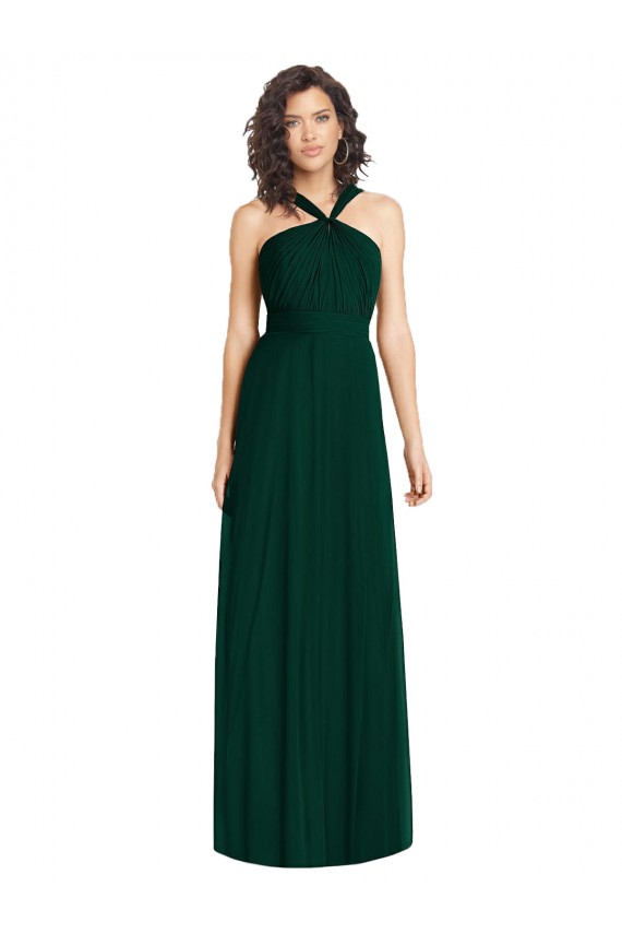 Cheap Draped Halter Neck Long Chiffon Bridesmaid Dress with Low Back Canada