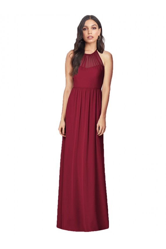 Cheap Halter Neck Full-Length Shirred Chiffon Bridesmaid Dress Canada