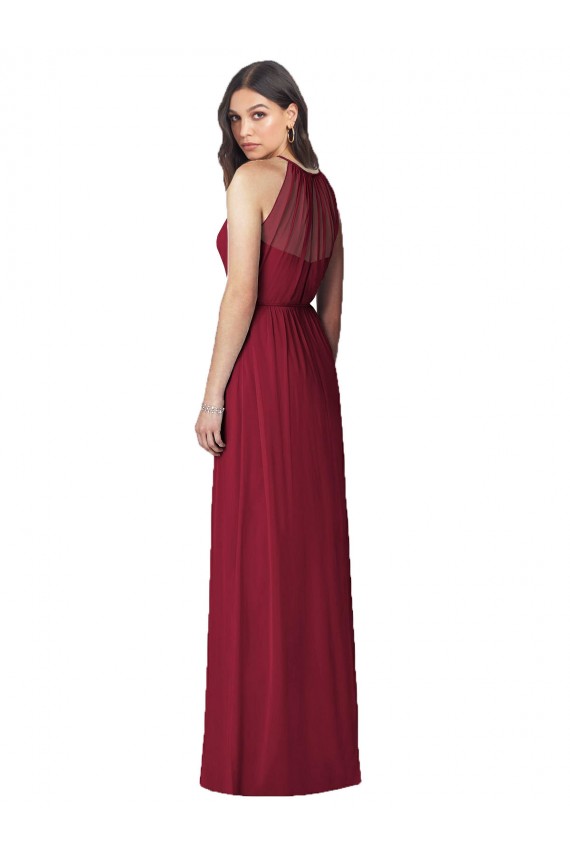 Cheap Halter Neck Full-Length Shirred Chiffon Bridesmaid Dress Canada