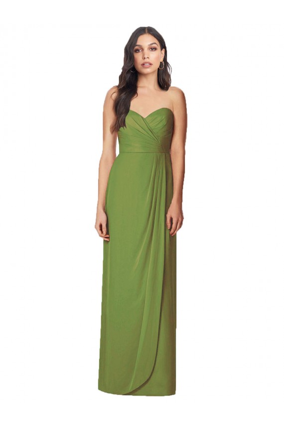 Cheap Side Front Slit Draped Strapless Chiffon Bridesmaid Dress Canada